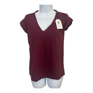 Universal Standard V-Neck Raw Edge Tee | Size 4XS (00-0) | Merlot | NWT